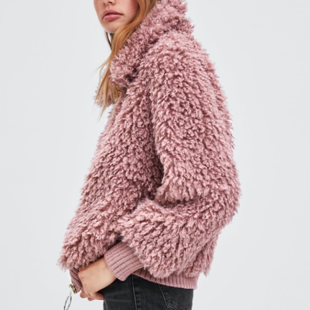 Zara pink/ lilac faux shearling bomber NWT - Picture 2 of 6